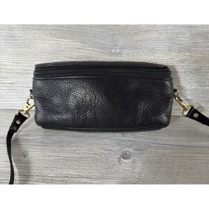 Vtg Levenger Genuine Leather Belt Bag Wallet Shoulder Strap Pouch Black Unisex